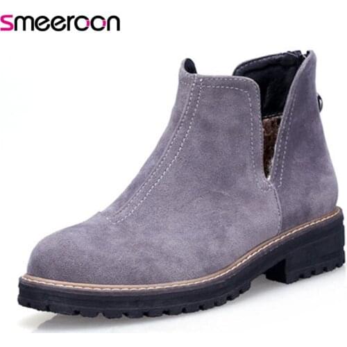 Smeeroon 2020 new popular platform shoes ankle boots med heels autumn winter boots for women round toe slip on women boots