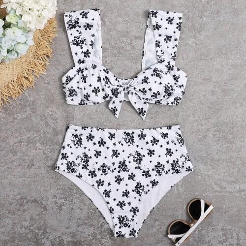 2021 Ladies Summer New Tempting Split White Swimsuit Sexy Temperament Bikini Print Open Back Sexy Printing Swimsuit Wholesale