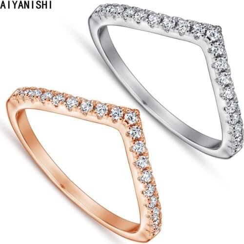 AIYANISHI Solid 925 Silver V Band Rings For Women Sona Diamond Ring White Gold Bridal Wedding Engagement Jewelry Bijoux Femme