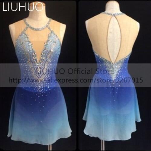 LIUHUO Womens Girls' Adult Kid Performance Ballet Rhythmic Gymnastics Competition Leotard Ice Figure Skating Dress Dance Blue