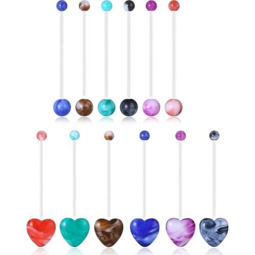 1Set 14G Colorful Acrylic Heart Belly Button Rings Flexible Bioplast Navel Rings Pregnancy Navel Ring Body Piercing Jewelry