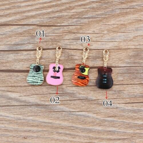10pcs 11*25mm Enamel Guitar Charms Musical Music DIY Jewelry Printing Patterned Alloy Pendant Bracelet Accessories Printed