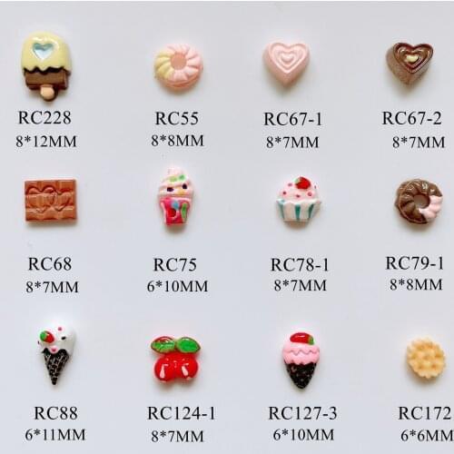 200pcs/bag Cute Ice Cream Cupcake Cookie Biscuit Cake Cherry Chocolate Decoration Resin Decoration Nail Art Decorations