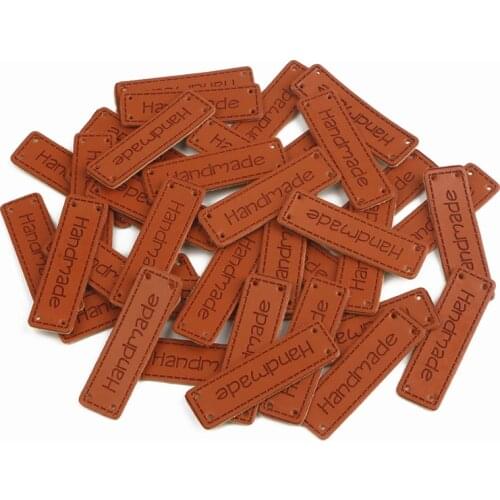 50Pcs/Lot Small Handmade Leather Clothing Labels For Gift Hat Sewing Leather Tags Hand Made Leather Skin Decorative Tags
