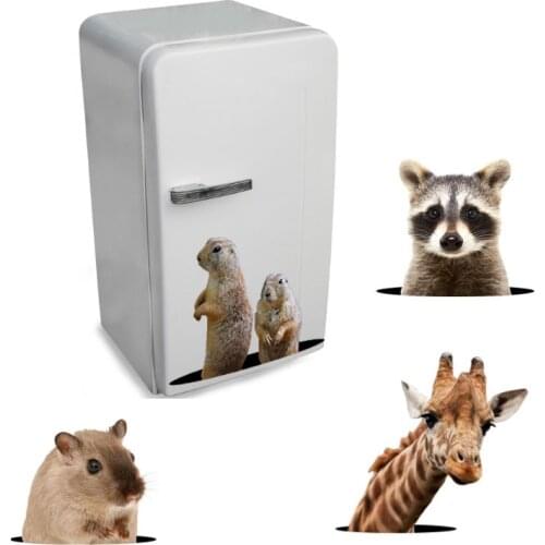 3d Little Cute Animals Bathroom Wall Sticker Cupboard Fridge Home Decor Wallpaper Giraffe Little Mouse Stickers