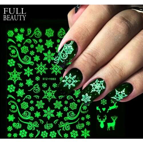 3D Christmas Stickers Nail Art Luminous Snowflakes New Year Decoration 2022 Nail Decals Gel Manicure Sliders Foils Design CHSTZY