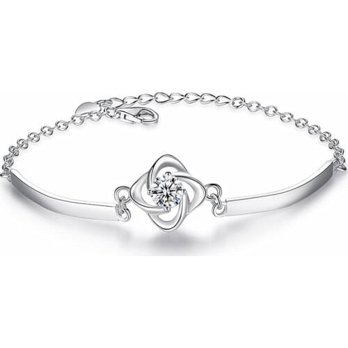 Fashion Clover Bangle Female Jewelry Pure 925 Sterling Silver Bracelet For Women Lady Silver Accessories Cute Girl Birthday Gift