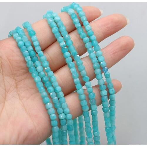 4mm Natural Stone Faceted Beads Square Shape Loose Amazonite Bead Jewelry Accessories for Making Diy Necklace Bracelet