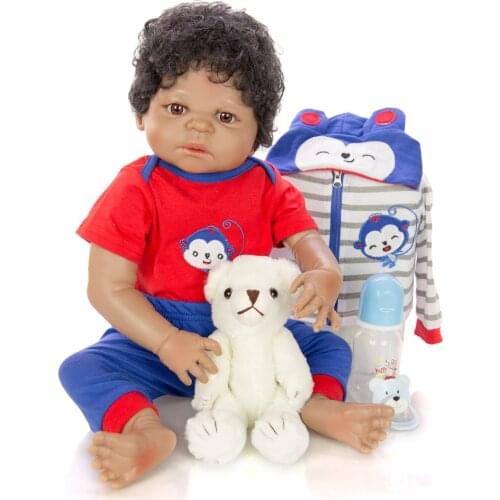 Black doll 23" 57cm African boy bebe reborn Full silicone vinyl reborn baby newborn dolls toys for children gift