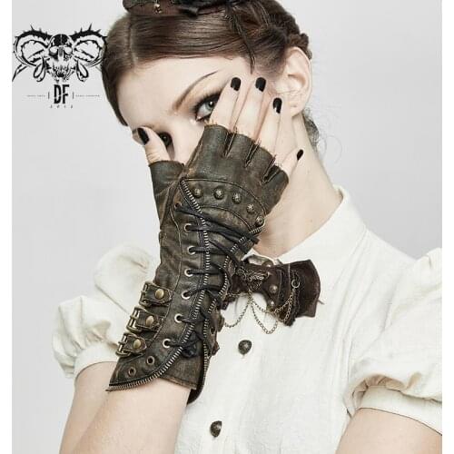 Devil Fashion Womens Steampunk Vintage Long Govers Punk Style Handsome Fashion Distressed Motorcycle Gloves