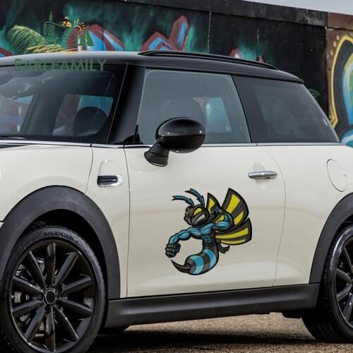 EARLFAMILY 43cm x 40cm Angry Killer Muscular Bee Cartoon Sticker Car Truck Motorcycle Door Wall Window Decal Car Warp Decoration