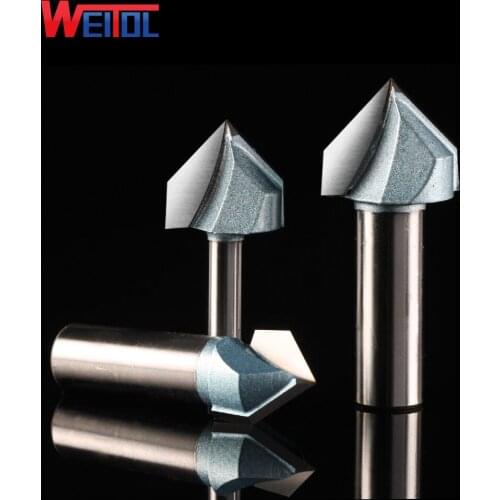 Weitol 1pcs 1/2 or 1/4 inch carbide V groove cutter 90 degree woodworking tools CNC router bits for wood