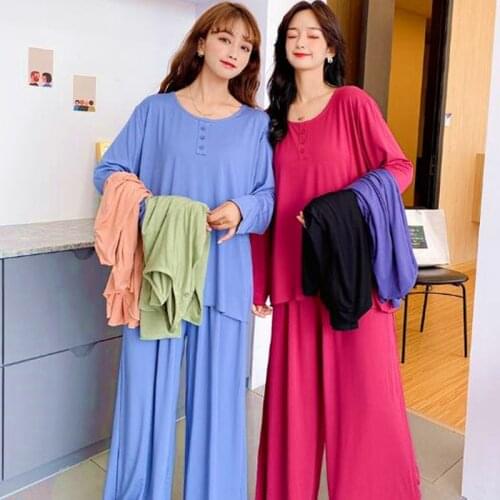 Korean new home clothes for women loose cotton sleepwear pajamas set autumn winter pijama suit 2020 night wear pyjama femme