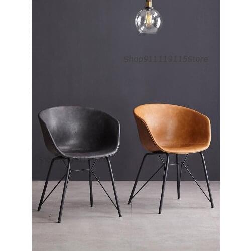 Retro Creative Dining Chair Nordic Simple Back Armchair Coffee Shop Saddle Leather Leisure Chair Designer Leather Chair