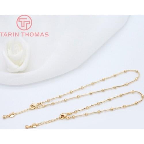 2PCS Ball 3MM Thickness 1MM 24K Gold Color Brass Finished Bracelet Chain Anklet For DIY Jewelry Making Findings Accessories