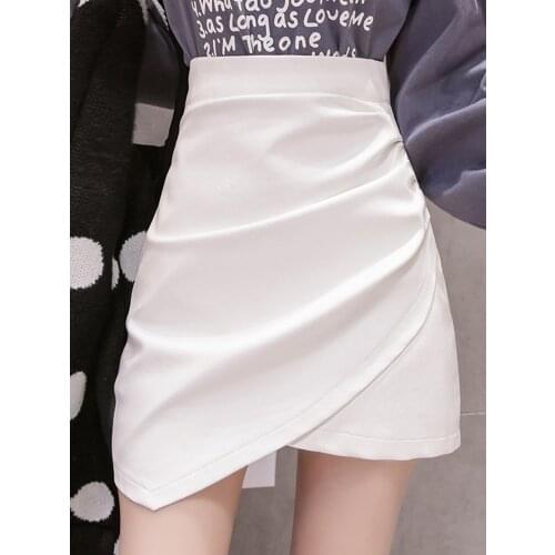 Small leather skirt female spring and summer 2021 new slim skirt female irregular A-line short skirt bag hip skirt