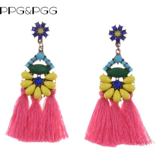 PPG&PGG Trendy 7 Colors Bohemian Tassel Earrings Fashion Jewelry Wedding Elegant Drop Dangle Earrings for Women Wholesale