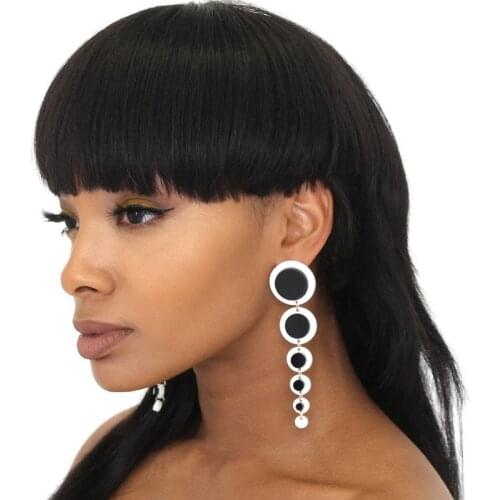 Fashion Internet celebrity Long Black White Round Earrings For Women Vintage Cube Large and small dots Acrylic Earrings E20019