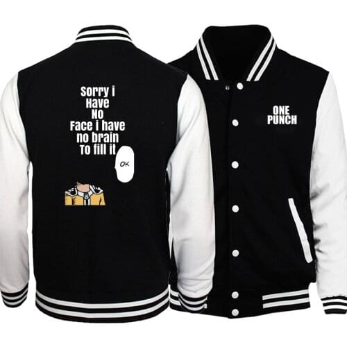 One Punch Man Saitama Baseball Jacket Men Hero Funny OK Jackets Japan Anime Coats Winter Autumn Fleece Warm Harajuku Sportswear