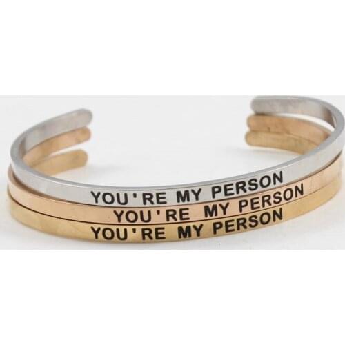 YOU'RE MY PERSON Men Womens Bracelets Bangles Titanium steel Cuff Bangles Positive Quotes Bracelets Couple Jewelry Gifts