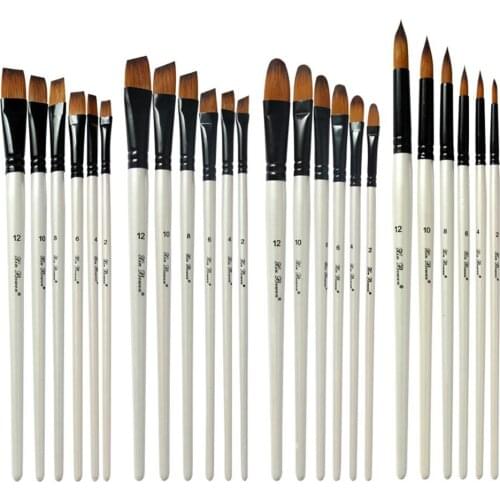 6PCS Pearl White Wooden Pole Bicolor Nylon Hair Watercolor Brush Set Flat Peak Oblique Peak Nail Circle Round Peak Painting Pen