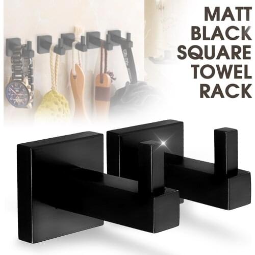 Matte Black Stainless Steel Square Towel Rack Wall Mounted Holder Rail Tissue Roll Toilet Brush Holder Robe Hook Bathroom
