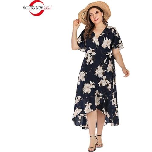 2021 New Summer Women Dress Short Sleeve Floral Beach Dresses Long Dress Woman Bandage Dress Plus Size Fashion Dresses For Women