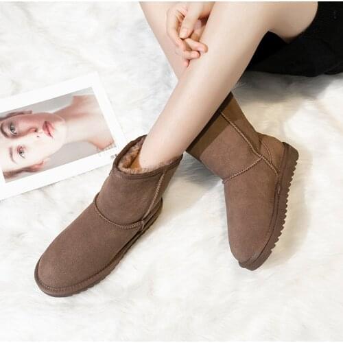 New winter high-quality leather snow boots womens shoes winter new mid-tube boots fashionable and comfortable ladies snow boots