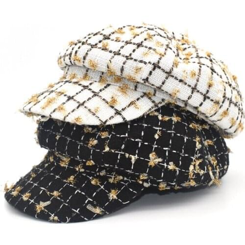New Octagonal Hats Women Korean Plaid Beret Hat Girl Autumn Winter Casual Woman Hats Gorras Painter Hat Newsboy Caps C14
