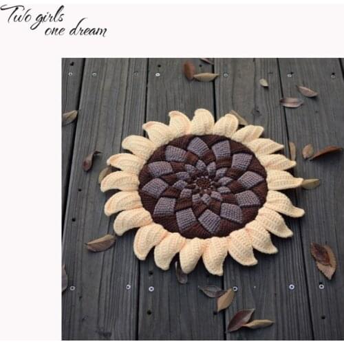 Original Sunflower Handmade Crochet Seat Cushion DIY Round Flower Crochet Mats Home Ornaments Creative Gifts 42*42CM