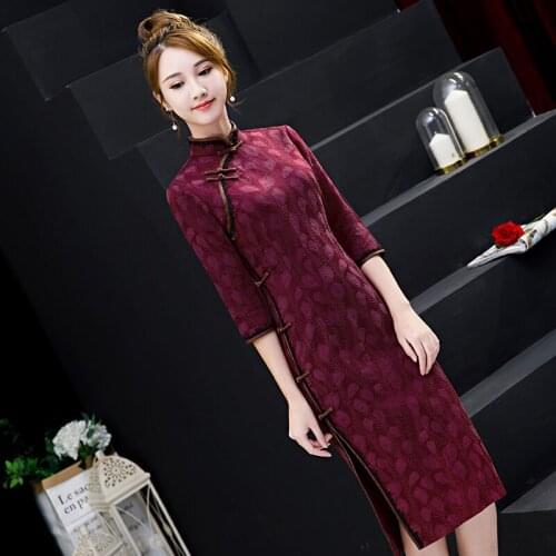 Qipao Sexy Cheongsam Womens Retro Long Sleeve Medium Long Chinese Costume Style Mature Charm Improved Evening Party Dresses