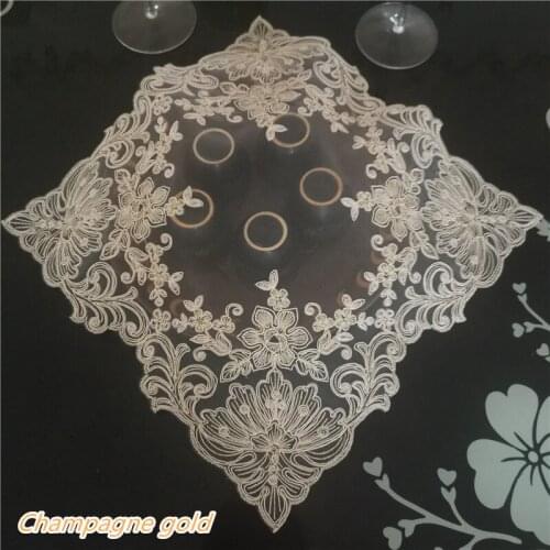 European Embroidery Transparent Square Table Mat Coaster Fruit Plate Dessert Tea Set Cover Cloth Living Room Kitchen Placemat