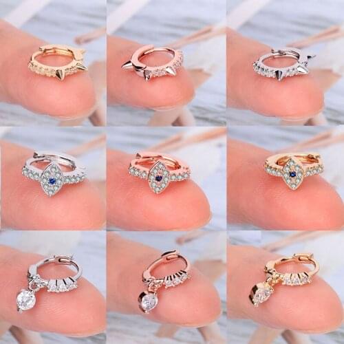 1pcs Fashion Rose Gold Color Rivet Huggie Studs Earrings Evil Eye Bowknot Small Round CZ Earring For Women Man Statement Jewelry