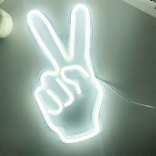 Win Gesture Led Neon Light Sign Peace Symbol Hand Shape Finger Hanging Wall Night Light Art Bedroom Decor Lamp Birthday Gift