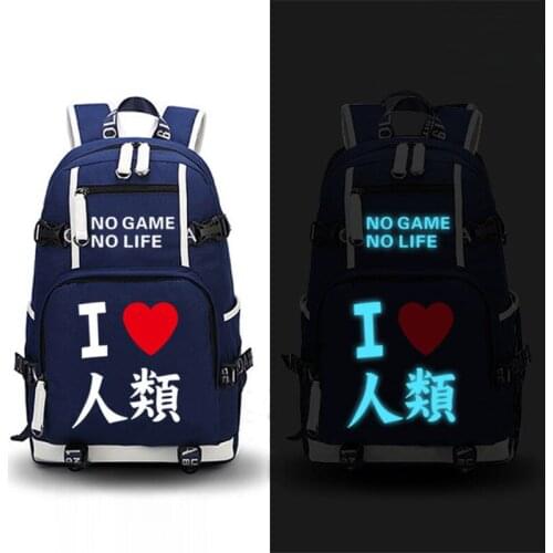 NO GAME NO LIFE Luminous Printing Laptop Backpack School Backpacks for Teenage Girls Mochila Feminina Canvas Travel Bookbag