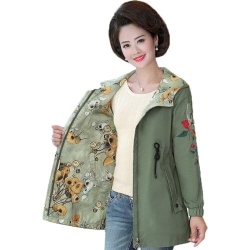 Middle-Aged Elderly Womens Trench Fashion Plus Size Spring Autumn Windbreaker Mid-Length Wear on both Sides Casual Women Outwea