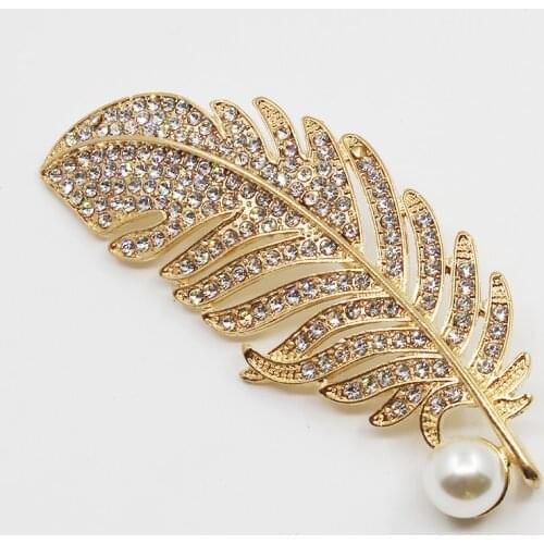 High Quality Elegant Feather Pearl Brooch Crystal Bijouterie Clothes Intimate Jewelry Accessories Brooches DIY For Wedding