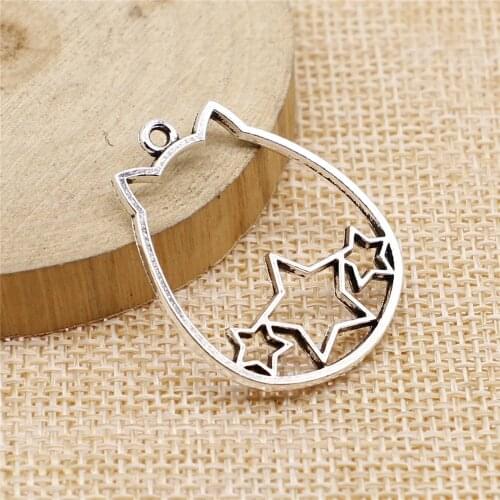 WYSIWYG 3pcs/lot 27x34mm Hollow Pentagram Cat Head Charms Pendant For Jewelry Making Antique Silver Color Jewelry Accessories