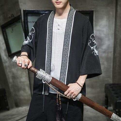 Japanese Costume Kimono Coat Men Harajuku Style Tops Japan Haori Cardigan Printed Shirt Yukata Coats Chinese Traditional Jacket