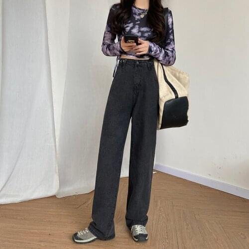 Shnsophi Denim Pants Summer Women Vintage Jeans High Waist Straight Black Long Streetwear Female Wide Leg Washed Ladies Trousers