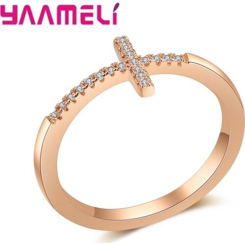 Fast Shipping Retail Cross Shape Design Super Shiny Crystal Cubic Zirconia For Women Ladies Gold Color Finger Rings