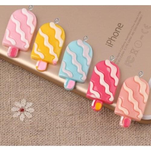 10pcs 13*25mm DIY Resin ice cream ice-lolly popsicle charms flatback kawaii cabochon craft jewelry making ornament decoration