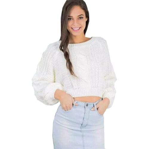 2017 Sweater Women Short Autumn And Winter Sweaters Rounf Neck Quick Sell womens Puff Sleeve Pullovers Vestidos MMY17103