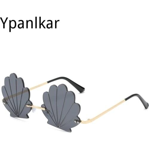 2021 Fashion Unique Flower Shape Rimless Women Sunglasses Brand Designer Retro Shell Grain Clear Ocean Lens Male Sun Glasses