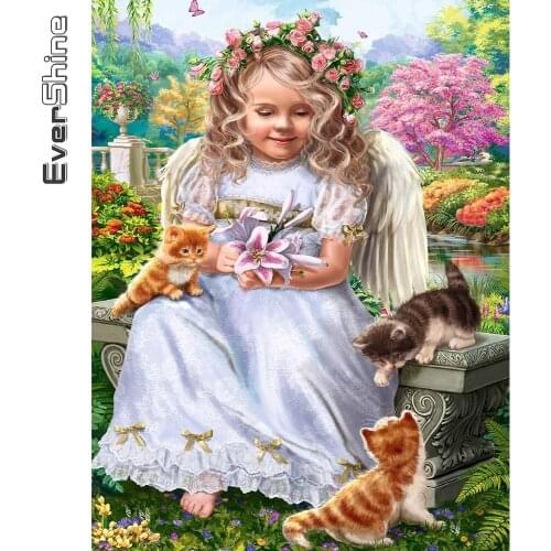 Evershine Diamond Painting Angel Cross Stitch Kits Diamond Embroidery Girl 5D DIY Full Drill Square Mosaic Flower Home Decor