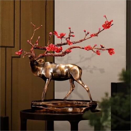 Antiquing Sika Deer Handwork Crafts Household Living Room Copper Lucky Deer Porch Decoration Home Brass Art Desktop Ornaments