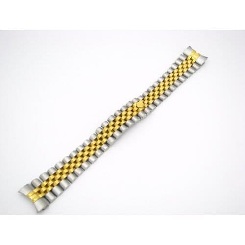 CARLYWET 20mm 316L Stainless Steel Jubilee Silver TwoTone Gold Wrist Watch Band Strap Bracelet Solid Screw Links Curved End
