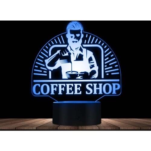Coffee Shop Decorative 3D Optical Illusion Light Cafe Unique LED Visual Desk Lamp Acrylic Multi-Color NIght Light Baristas Gift