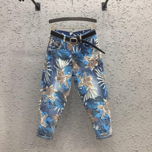 Spring flower print jeans for women trousers new high waist loose harem pants women jeans baggy jeans mom pants