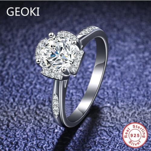 Geoki Passed Diamond Test 1 Ct Perfect Cut D Color VVS1 Moissanite 4 Prong Rose Ring Luxury 925 Sterling Silver Wedding Ring